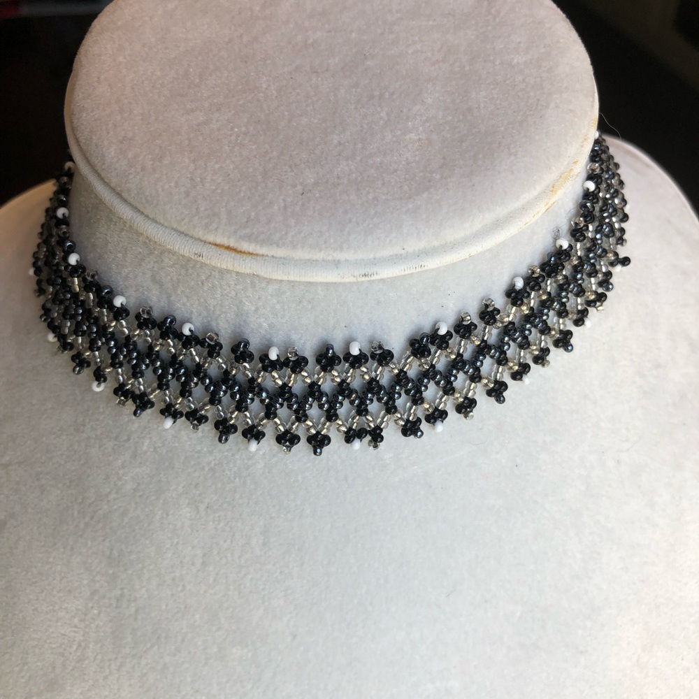 Black and white beaded choker